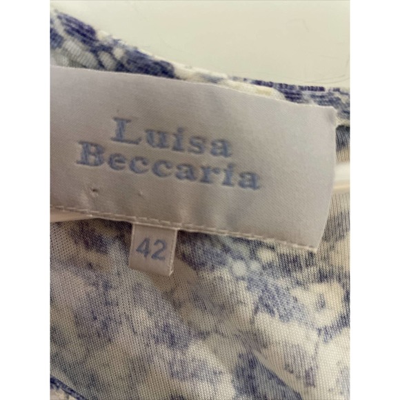 Luisa Beccaria Dress Size 42 periwinkle blue white knit shirred front Italy - Picture 4 of 14